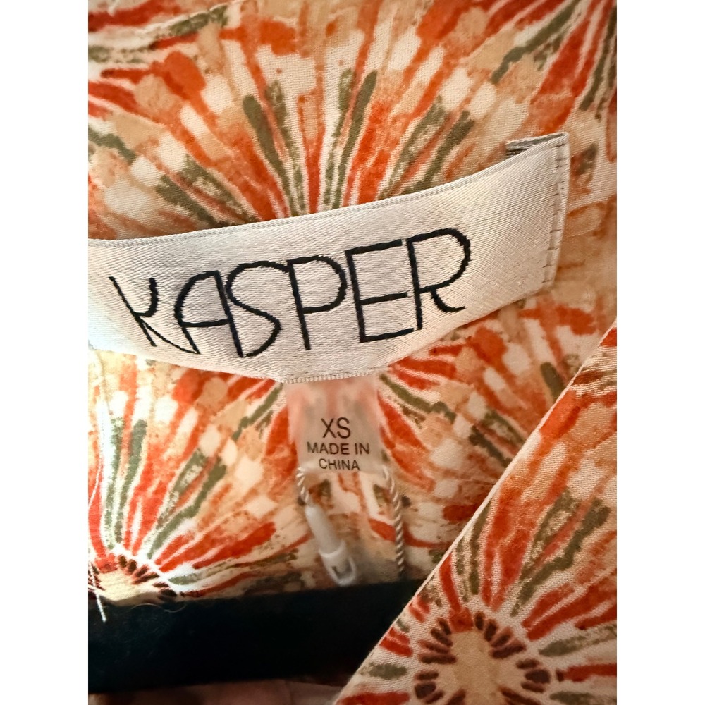 Kasper Womens Printed Boat Neck Ruffle Sleeve Blouse Orange Multi XS NEW - Picture 4 of 9